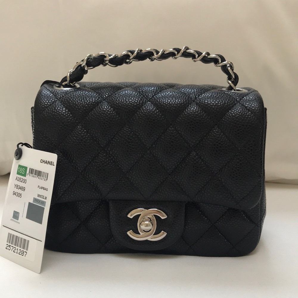 💰SOLD💰💯AUTHENTIC CHANEL MINI SQUARE CAVIAR - Picture 1 of 7